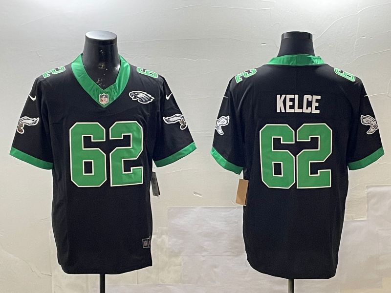 Men Philadelphia Eagles #62 Kelce Black three generations 2025 Nike Vapor Limited NFL Jersey style 4